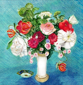 French Flowers in a Vase blue background