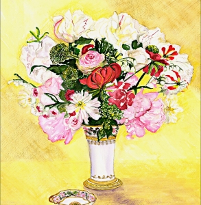 French Flowers in a Vase yellow background