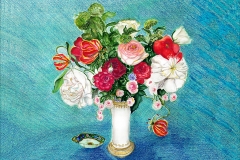 French Flowers in a Vase blue background