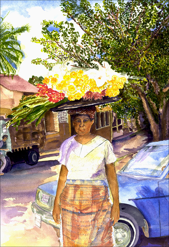 Marchanta Herminia, Dominican Republic is flower vendor walking through neighborhoods.