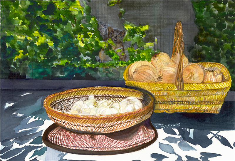 Onions and Garlic with a squirrel