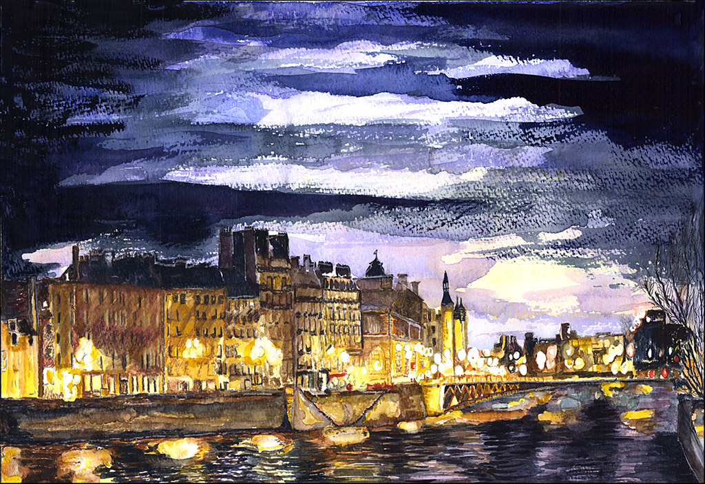 View from Pont St. Michel, over Seine, Paris, France